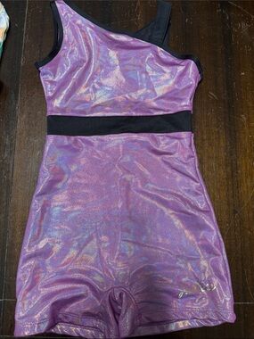 Justice Purple and Black Gymnastics Leotard with One-Shoulder Strap
